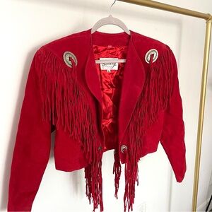 Vintage Red Fringe Leather Jacket